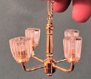 4 Arm Brass Chandelier, Contemporary Shade, LED