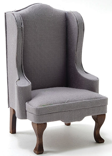 Wing Chair, Gray, Walnut