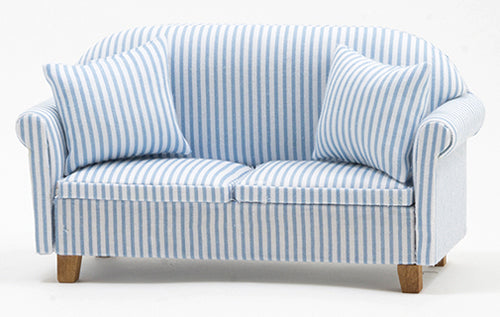 Sofa with Pillows, Blue & White Stripe