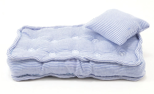 Single Mattress with Pillow, Blue & White
