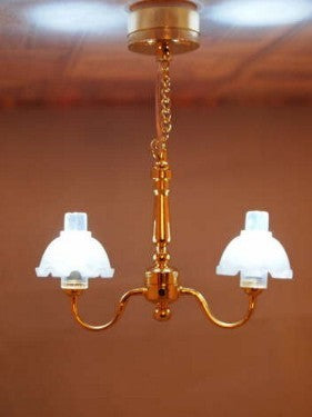 2 Arm Brass Hanging Chandelier, LED