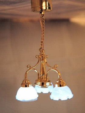 3 Arm Brass Ceiling Lamp, Tulip Bulb, White, LED