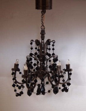 6 Arm Black Crystal Chandelier Battery/LED
