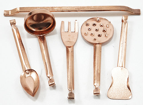Copper Utensils with Hanging Rod, 5pc