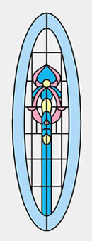 Simulated Stain Glass, Oval, Blues & Pinks