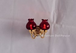 Arden 2 Arm Brass Wall Sconce, Red, LED