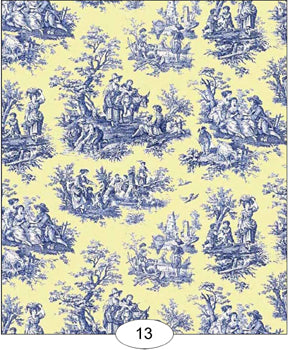 Toile de Juoy, Blue on Yellow Wallpaper