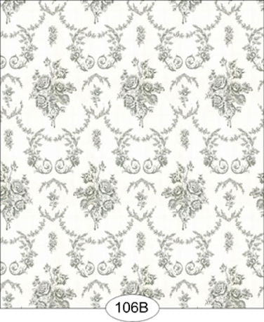 Rose Toile Soft Black on White Wallpaper