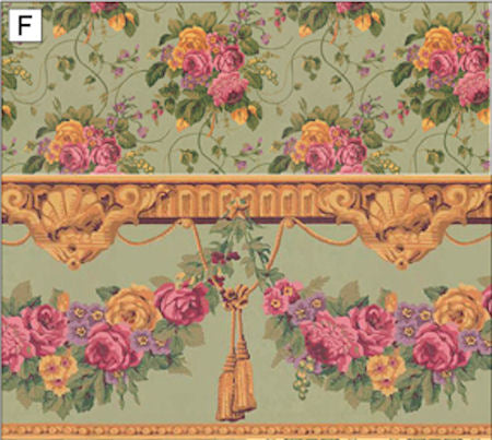 Roses & Tassels, Green Wallpaper