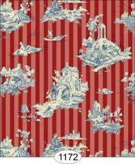 Cottage Toile Red Stripe Wallpaper