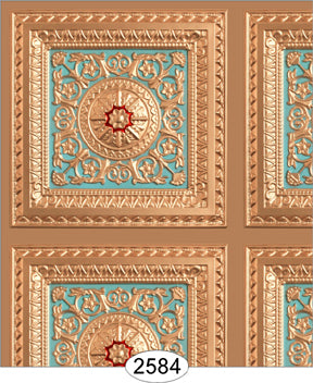 Gold Light Sky Blue Red Rosette Panel Paper