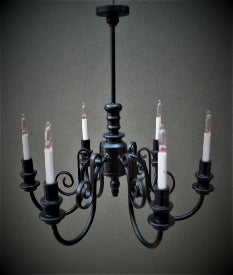 6 Arm Tudor Georgian Chandelier, Black
