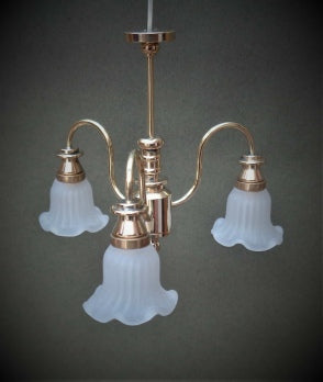 3 Arm Down Brass Ceiling Light, Ribbed Bell