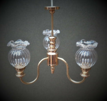 3 Arm Brass Chandelier, Crystal Tulip
