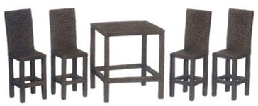 Wicker Hi Top Table with Chairs, Resin