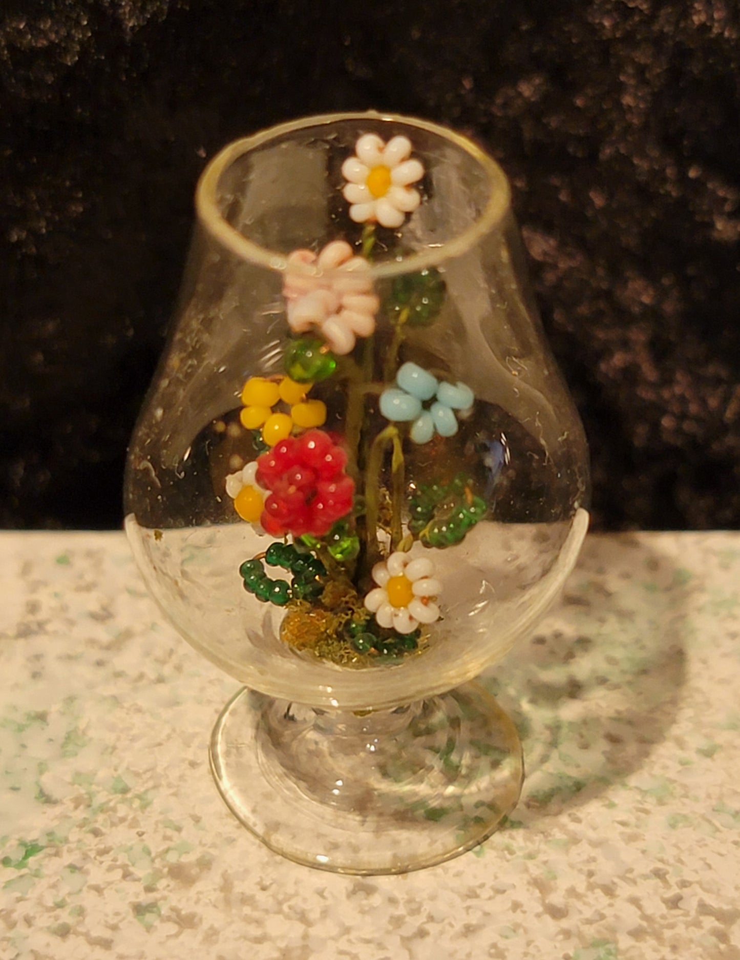 Glass Beaded Flower Arrangement in a Brandy Glass