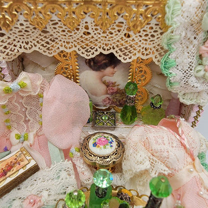 Fancy Victorian Trunk Filled, Pink & Green