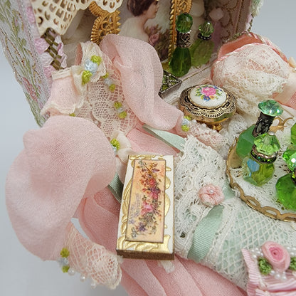 Fancy Victorian Trunk Filled, Pink & Green