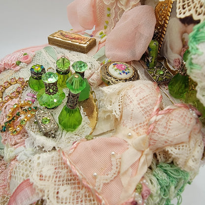 Fancy Victorian Trunk Filled, Pink & Green