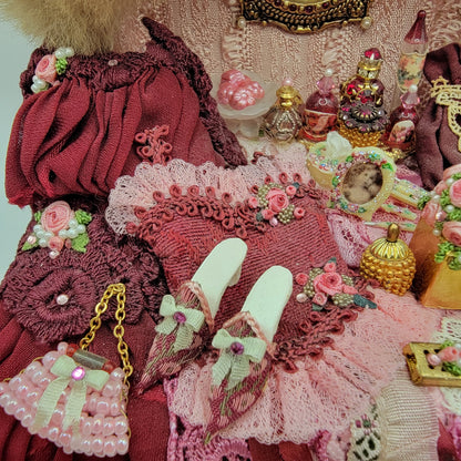 Fancy Victorian Trunk Filled, Pink & Burgundy