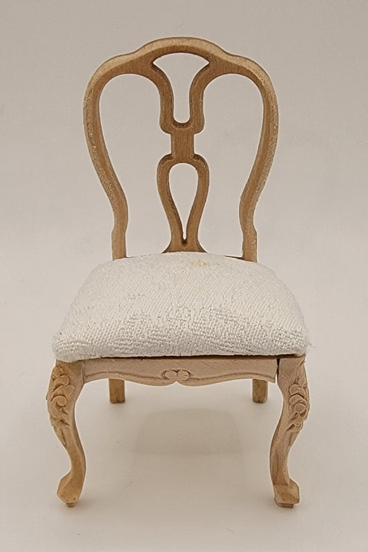 Queen Anne Side Chair, Brocade White Fabric, Unfinished