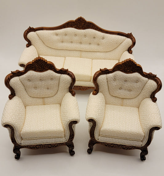 Louis XV Rococo Living Room Set, 3pc, Walnut
