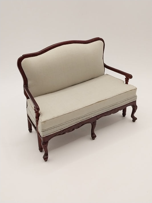 CBB253, Carved Loveseat, Mahogany, Mint Green