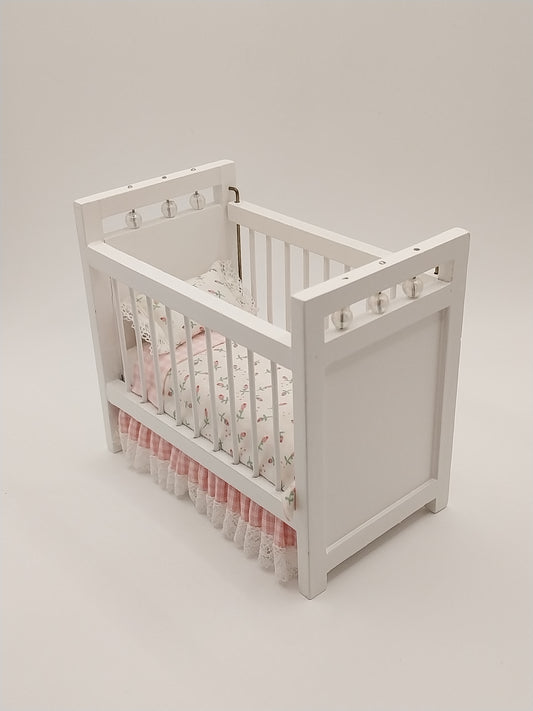 White Crib, Dressed, Pink Floral