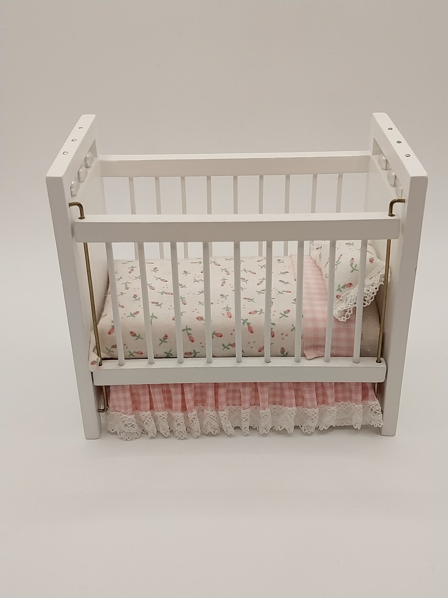 White Crib, Dressed, Pink Floral