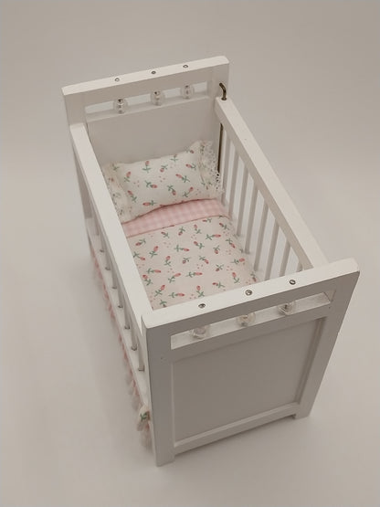 White Crib, Dressed, Pink Floral