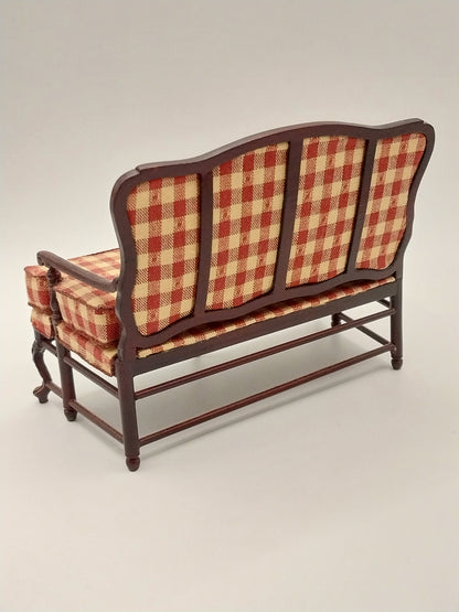 CBB026, Amise French Country Living Room Set, Red & Cream Plaid, Mahogany