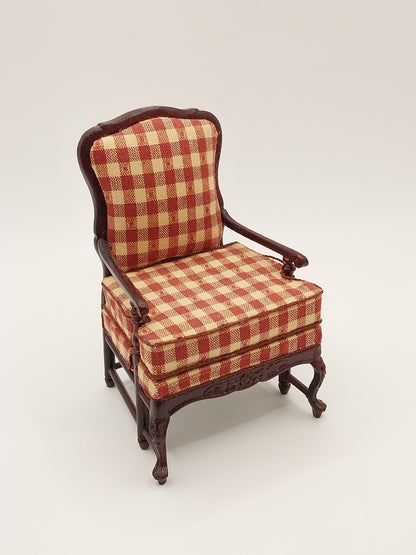 CBB026, Amise French Country Living Room Set, Red & Cream Plaid, Mahogany