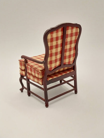 CBB026, Amise French Country Living Room Set, Red & Cream Plaid, Mahogany