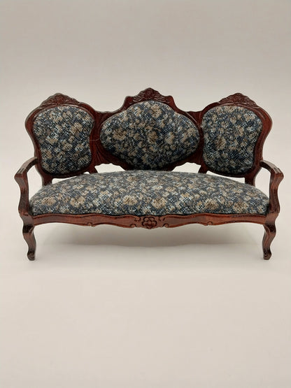 Living Room Set, 6pc, Blue Floral, Mahogany