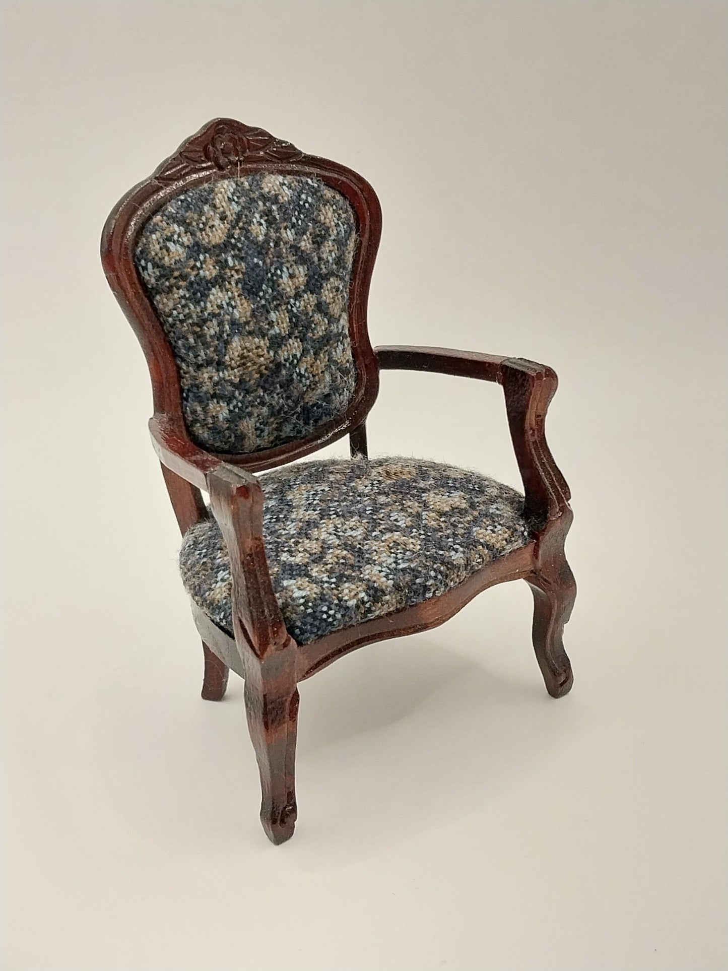 Living Room Set, 6pc, Blue Floral, Mahogany