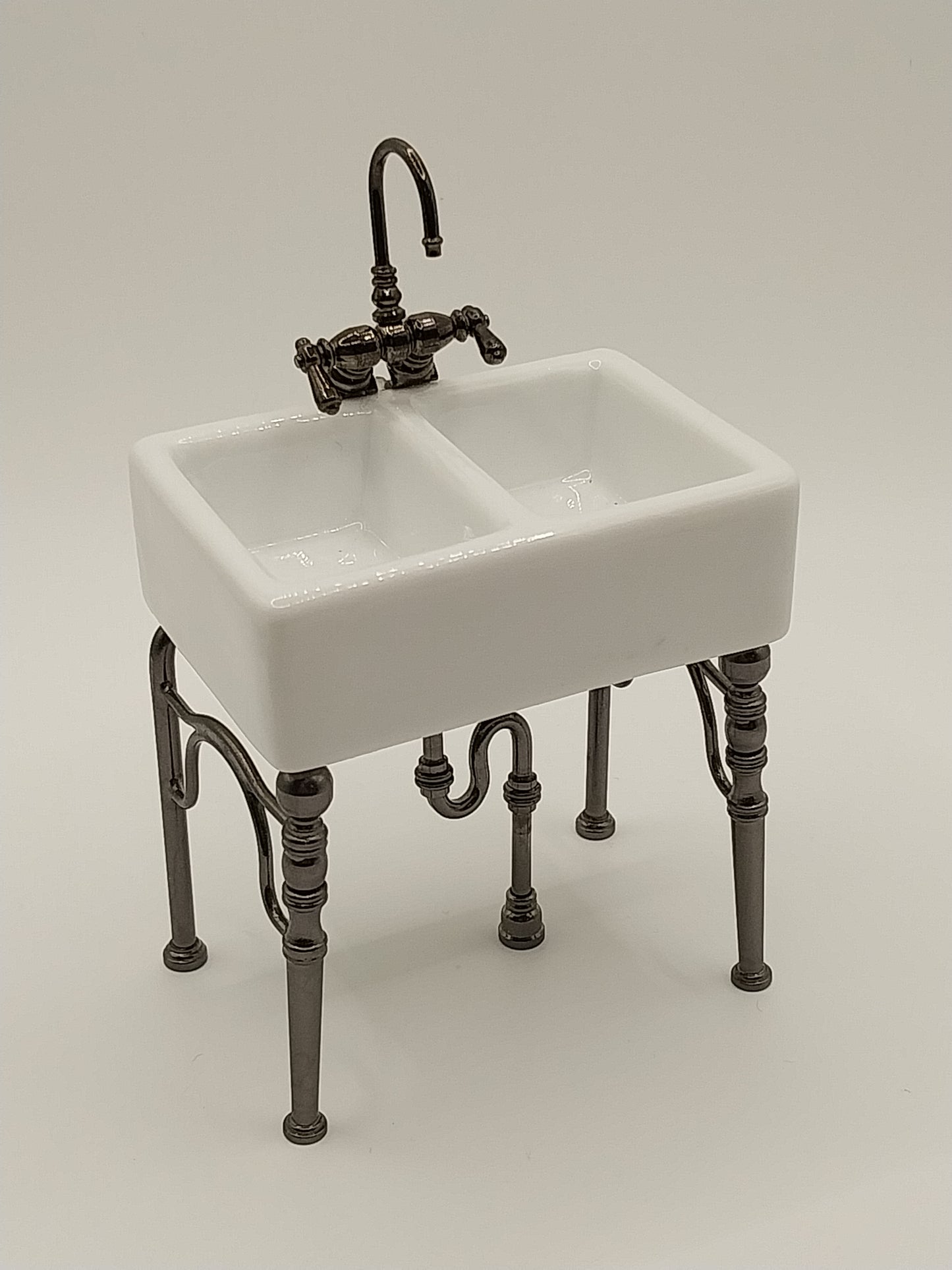 Small White Porcelain Sink, Chrome