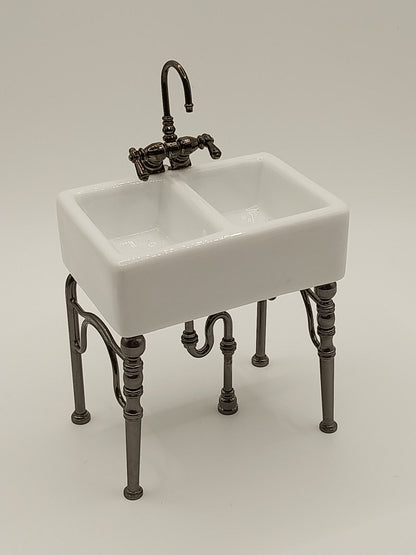 Small White Porcelain Sink, Chrome