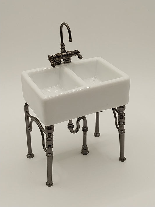 Small White Porcelain Sink, Chrome