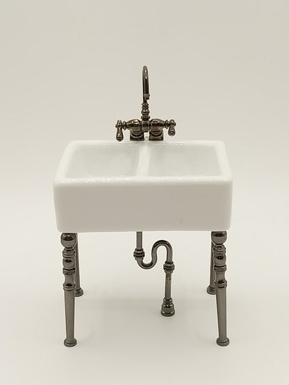 Small White Porcelain Sink, Chrome