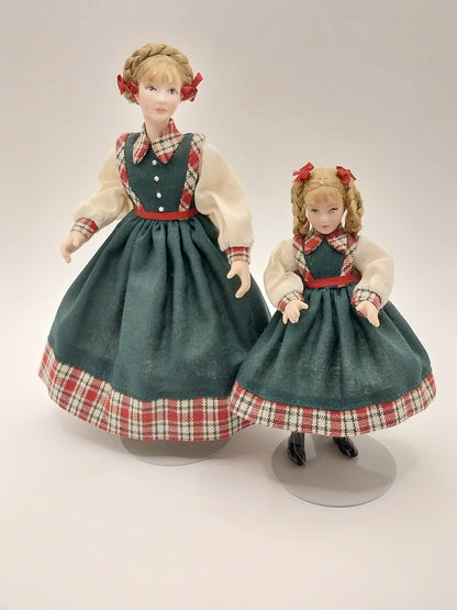 Mother & Daughter Porcelain Doll, Green Plaid