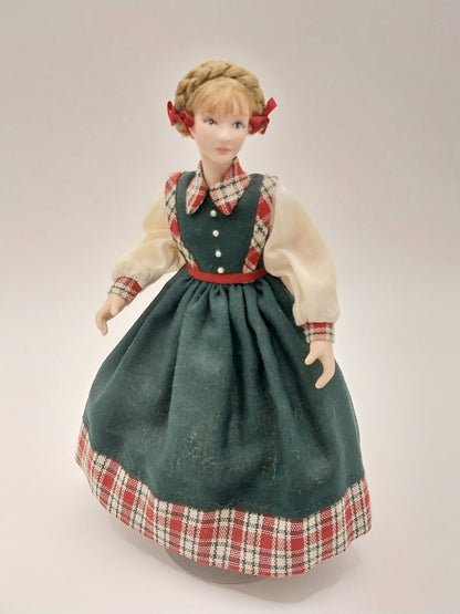 Mother & Daughter Porcelain Doll, Green Plaid