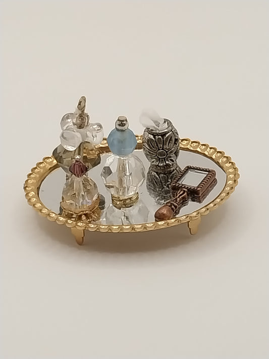 Oval Mirrored Perfume Tray, Gold Trim