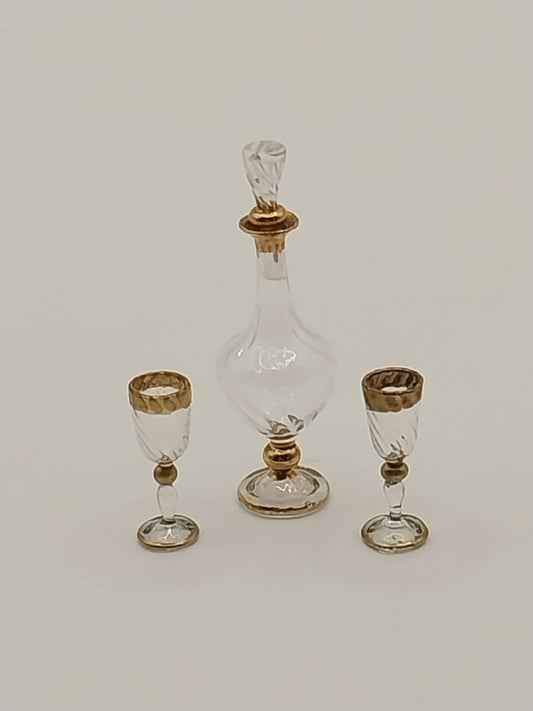 Wine Decanter Set, Clear with Gold Trim