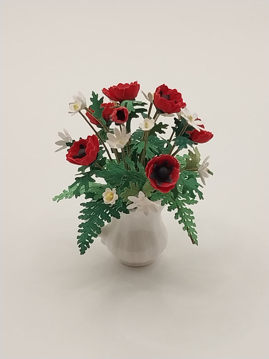 Daisies & Tulips In White Pitcher