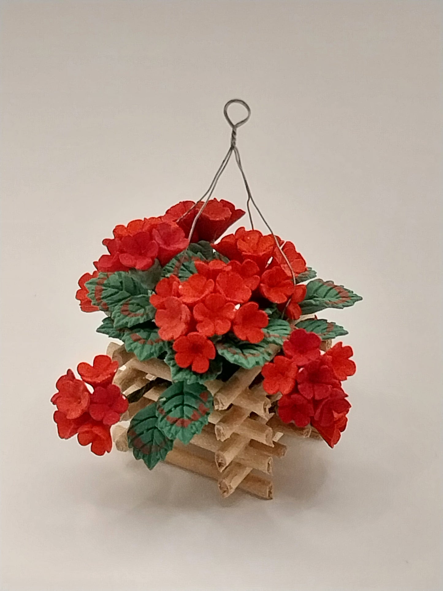 CRH926, Red Geraniums In Hanging Basket Planter
