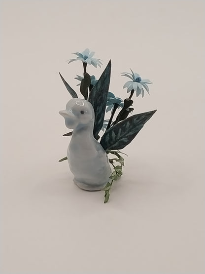 Blue Daisies & Ivy In Duck Vase