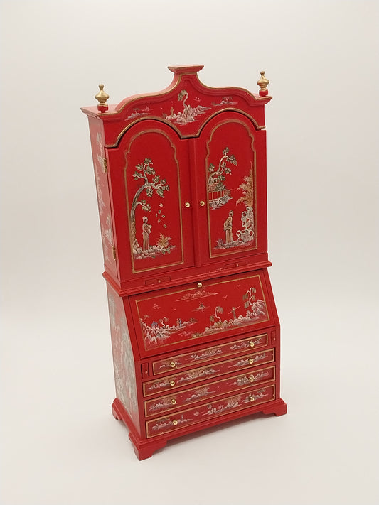 Chinoisere Secretary Desk, Handpainted, Red