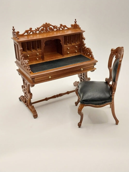 Italian Renaissance Ornate Desk & Chair, Walnut