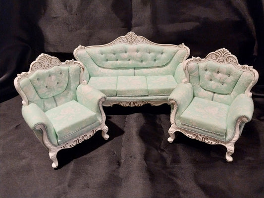 Louis XVI Rococo Baroque Settee & 2 Chairs, Mint