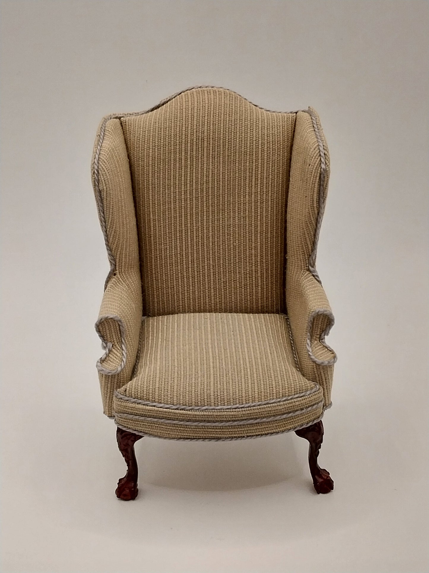 Wing Chair, Tan, Blue, Mahogany